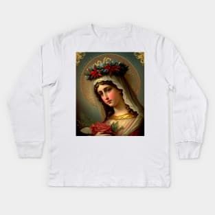 Vintage Catholic Christmas Saint Mary Kids Long Sleeve T-Shirt
